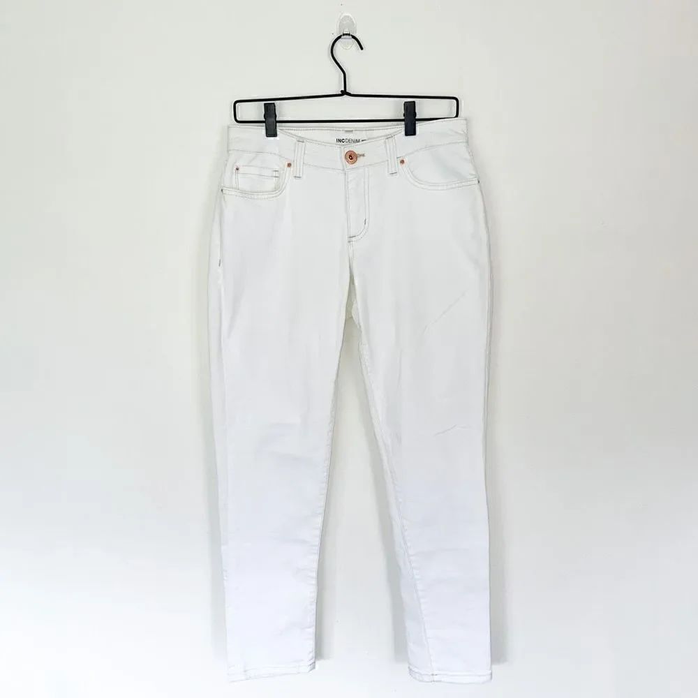 INC International Concepts Denim Women’s White Mid Rise Straight Leg Jean